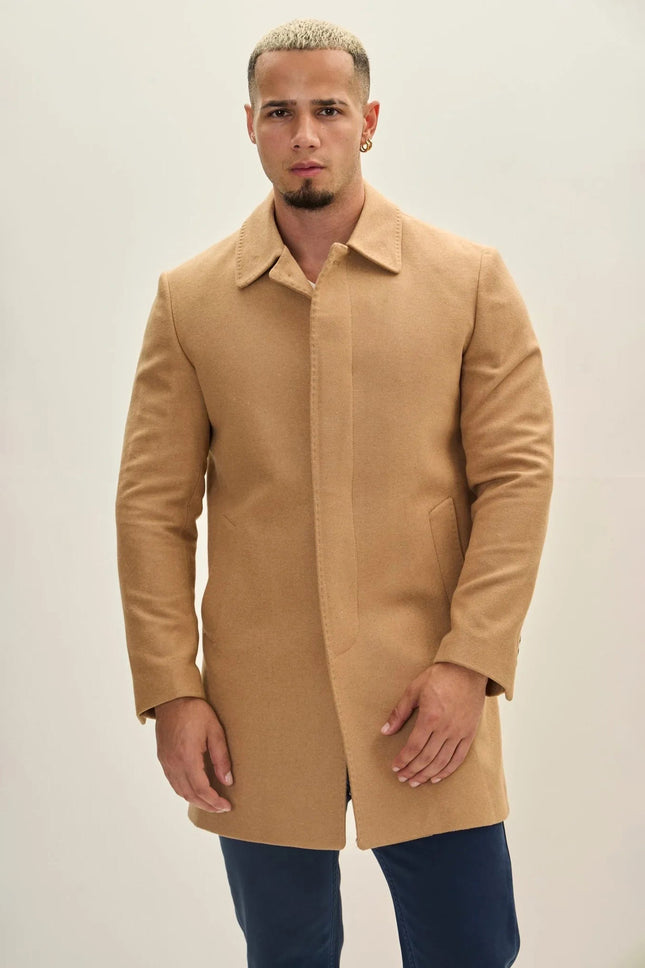 Men's Classic Double-Breasted Wool Peacoat - Camel | Ron Tomson