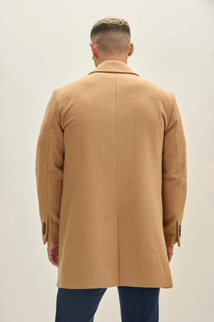 Men's Classic Double-Breasted Wool Peacoat - Camel | Ron Tomson