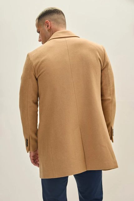 Men's Classic Double-Breasted Wool Peacoat - Camel | Ron Tomson