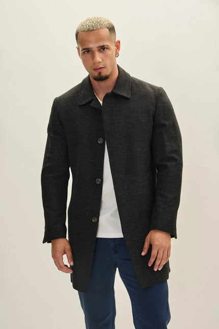 Men's Classic Double-Breasted Wool Peacoat - Dark Anthracite | Ron Tomson