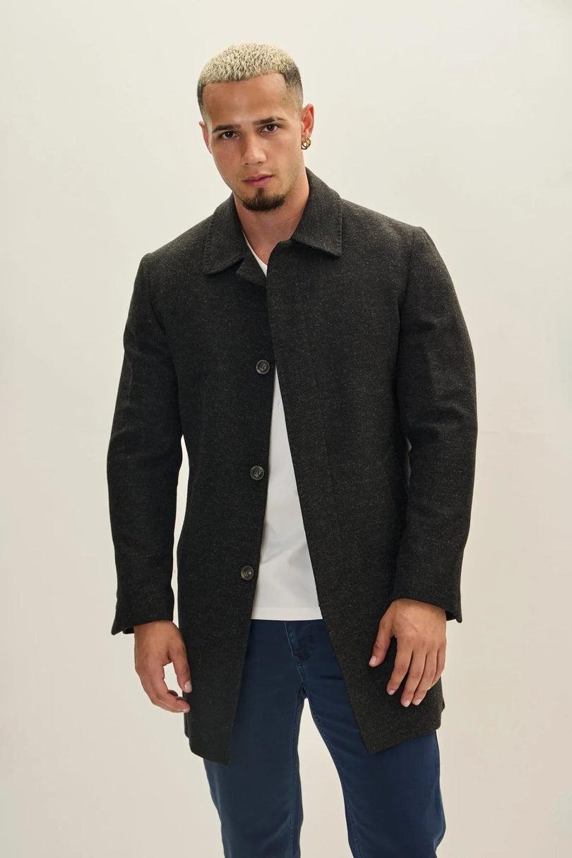 Men's Classic Double-Breasted Wool Peacoat - Dark Anthracite | Ron Tomson