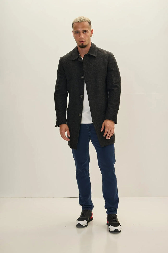 Men's Classic Double-Breasted Wool Peacoat - Dark Anthracite | Ron Tomson