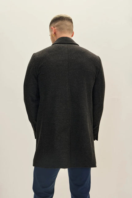 Men's Classic Double-Breasted Wool Peacoat - Dark Anthracite | Ron Tomson