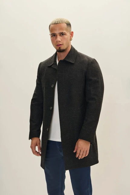 Men's Classic Double-Breasted Wool Peacoat - Dark Anthracite | Ron Tomson