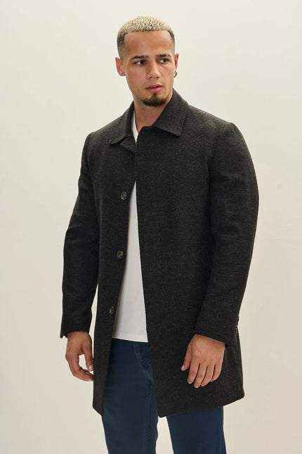 Men's Classic Double-Breasted Wool Peacoat - Dark Anthracite | Ron Tomson
