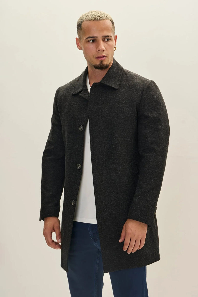 Men's Classic Double-Breasted Wool Peacoat - Dark Anthracite | Ron Tomson