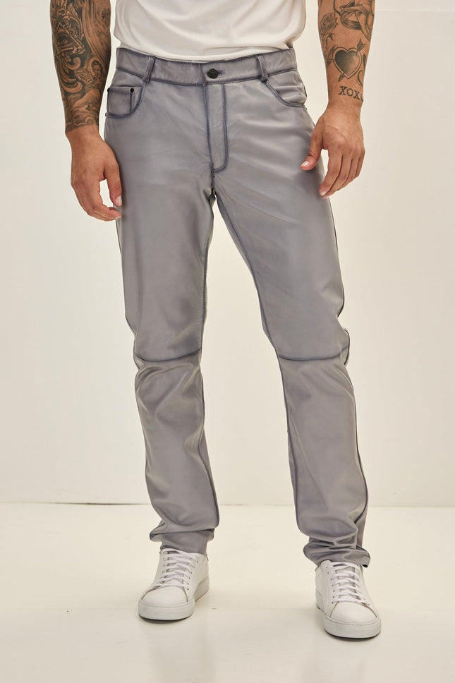 Men's Lambskin Leather Pants - Grey Tint | Ron Tomson