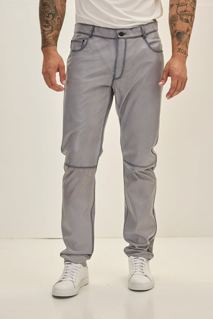 Men's Lambskin Leather Pants - Grey Tint | Ron Tomson