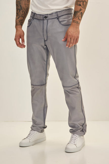 Men's Lambskin Leather Pants - Grey Tint | Ron Tomson