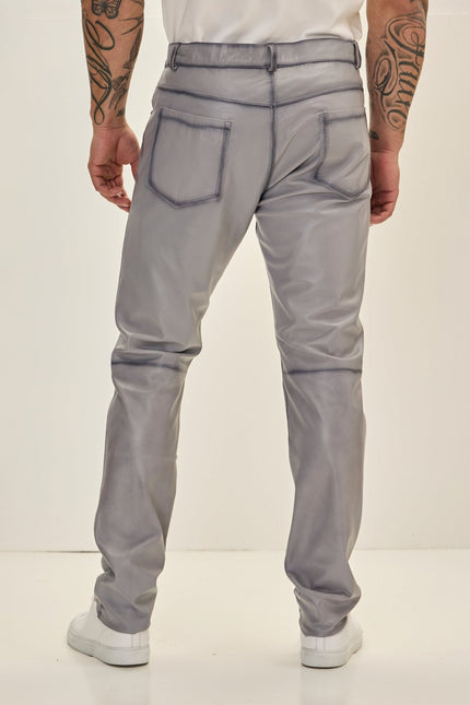 Men's Lambskin Leather Pants - Grey Tint | Ron Tomson