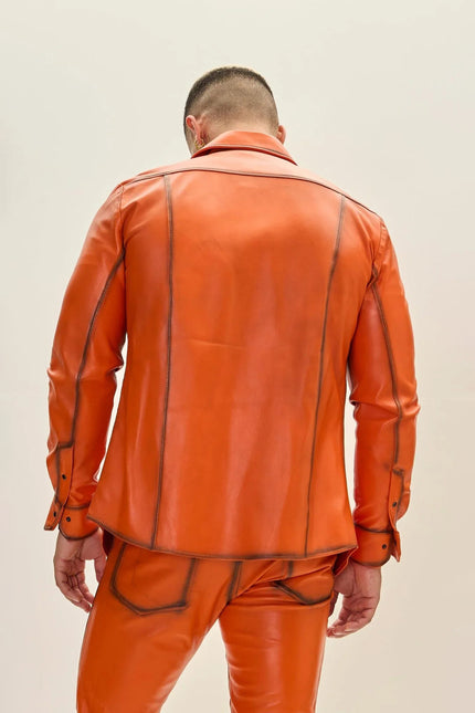 Men's Lambskin Leather Shirt - Orange Tint | Ron Tomson
