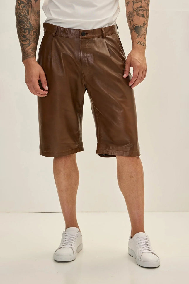 Lambskin Leather Shorts - Brown