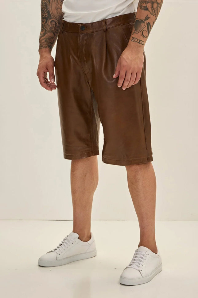 Lambskin Leather Shorts - Brown