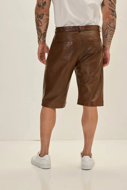 Men's Lambskin Leather Shorts - Brown | Ron Tomson