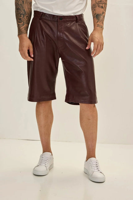 Lambskin Leather Shorts - Burgundy
