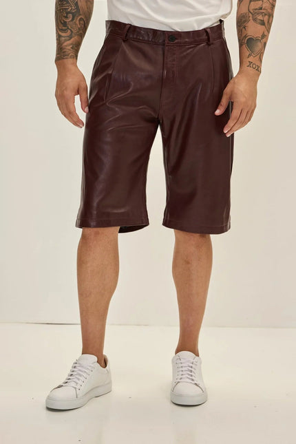 Lambskin Leather Shorts - Burgundy