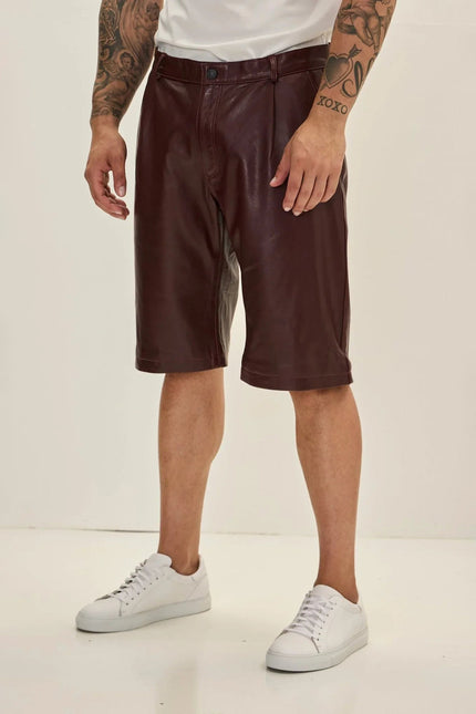 Lambskin Leather Shorts - Burgundy