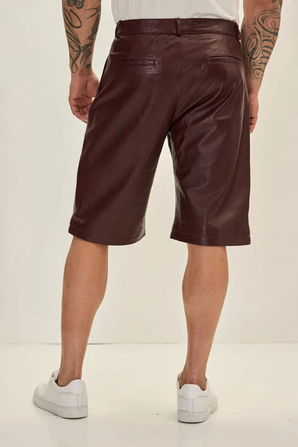 Lambskin Leather Shorts - Burgundy