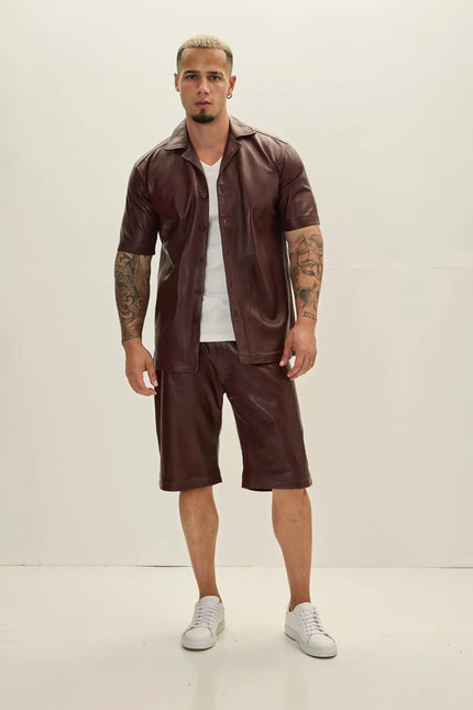 Lambskin Leather Shorts - Burgundy