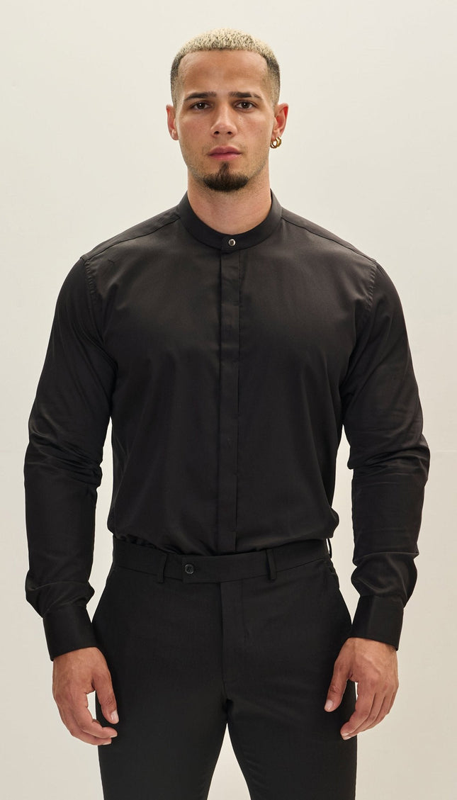 Mandarin Collar Dress Shirt - Black