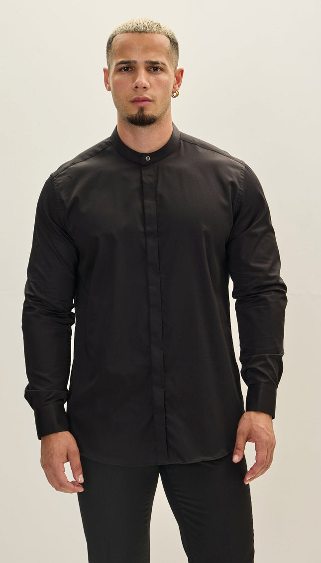 Mandarin Collar Dress Shirt - Black