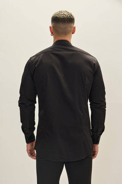 Men's Mandarin Collar Dress Shirt - Black | Ron Tomson