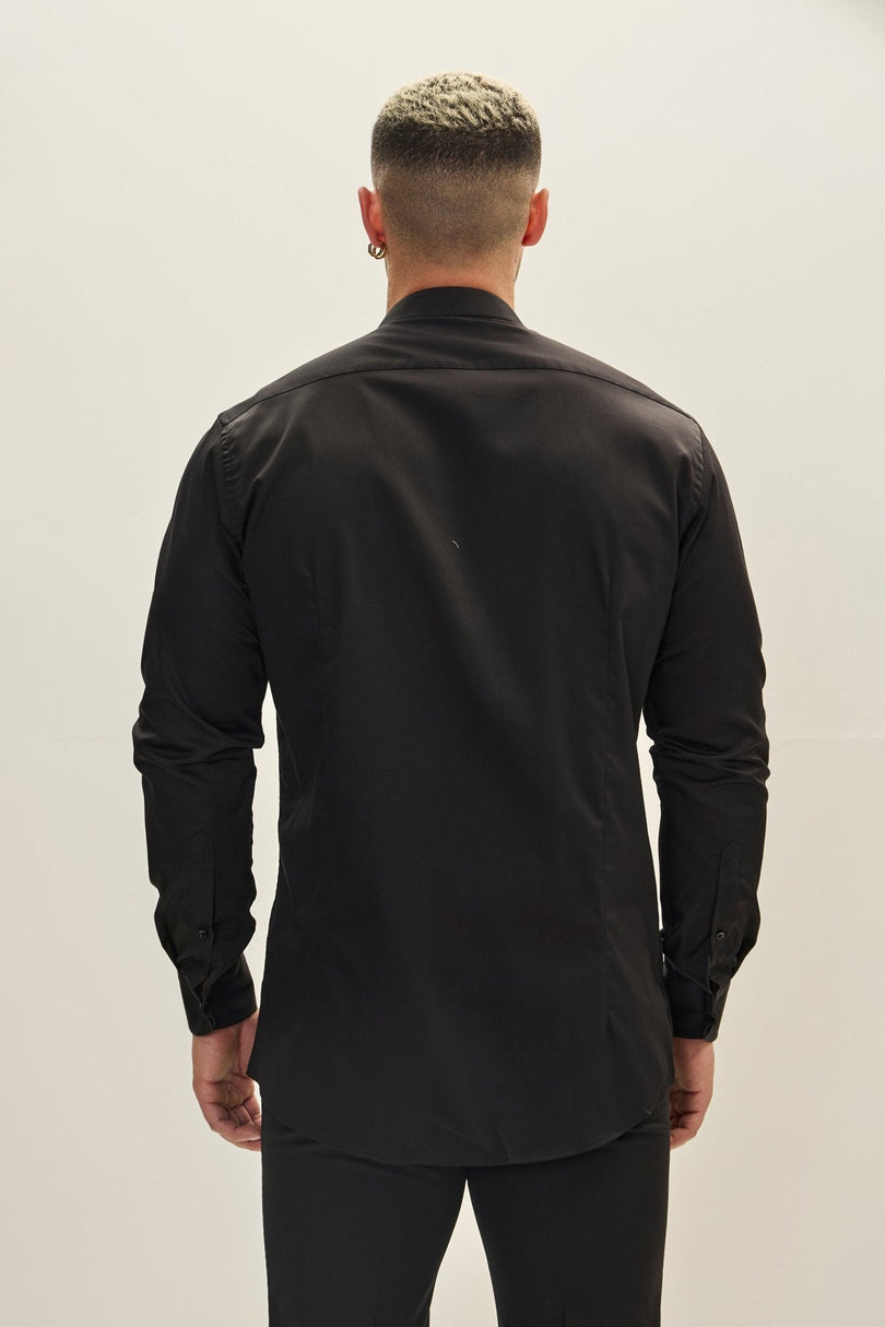 Men's Mandarin Collar Dress Shirt - Black | Ron Tomson