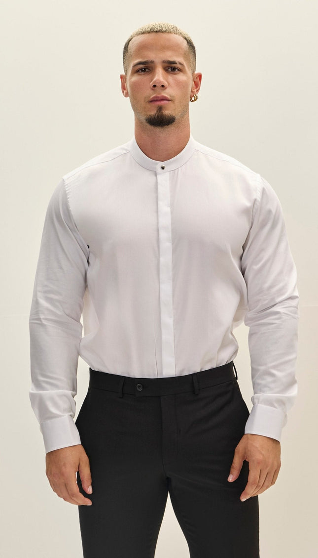 Mandarin Collar Dress Shirt - White