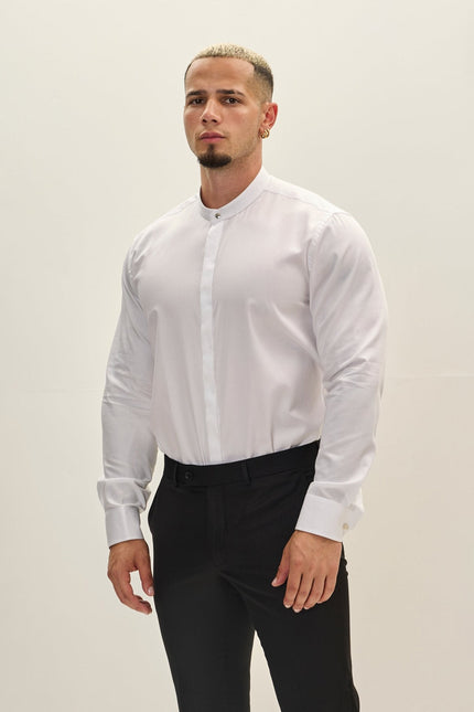 Men's Mandarin Collar Dress Shirt - White | Ron Tomson