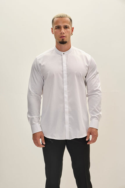 Men's Mandarin Collar Dress Shirt - White | Ron Tomson