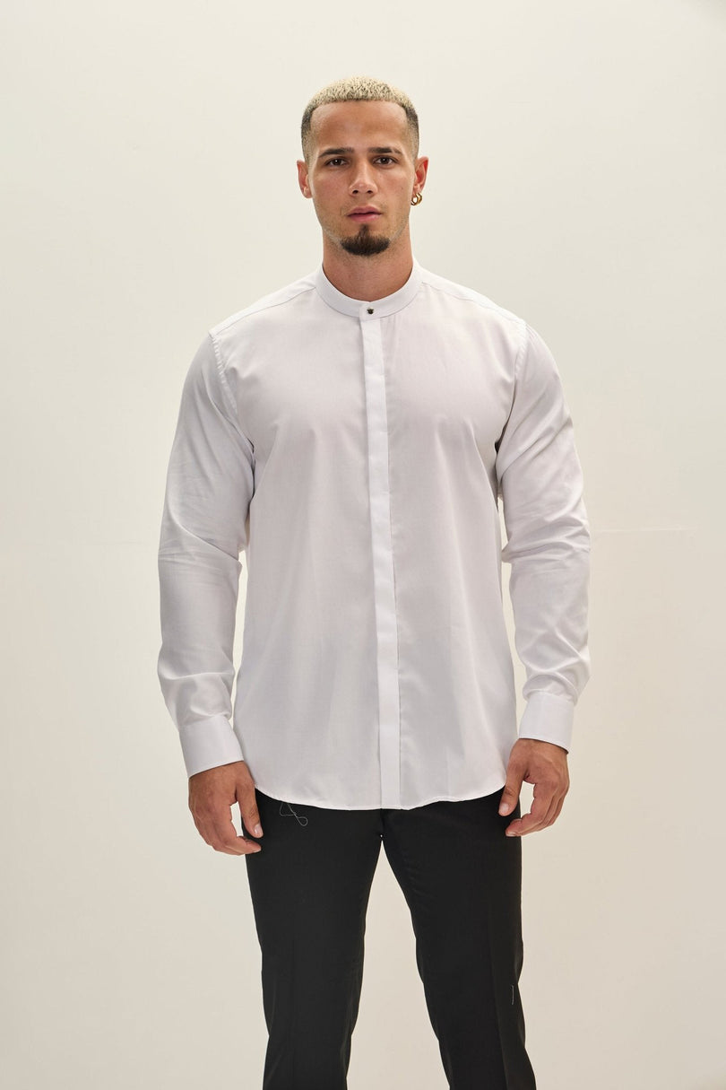 Men's Mandarin Collar Dress Shirt - White | Ron Tomson