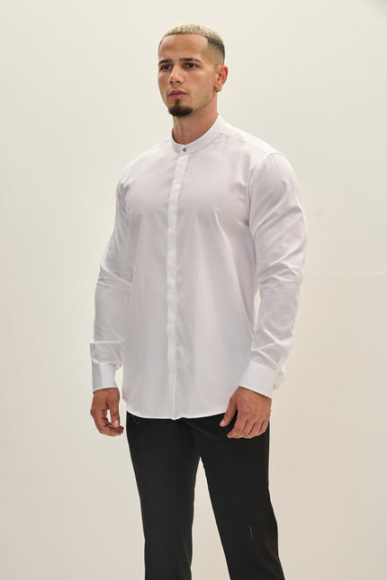 Men's Mandarin Collar Dress Shirt - White | Ron Tomson