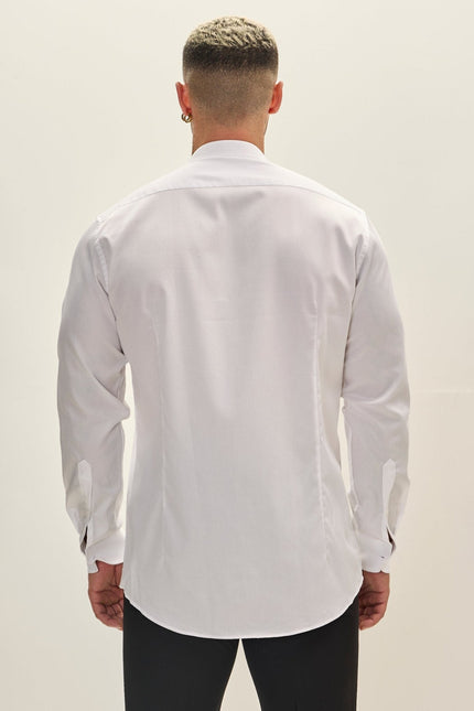 Men's Mandarin Collar Dress Shirt - White | Ron Tomson