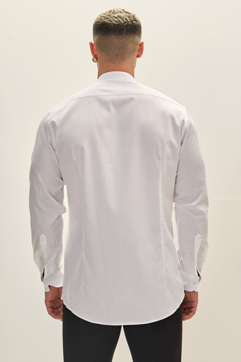 Men's Mandarin Collar Dress Shirt - White | Ron Tomson