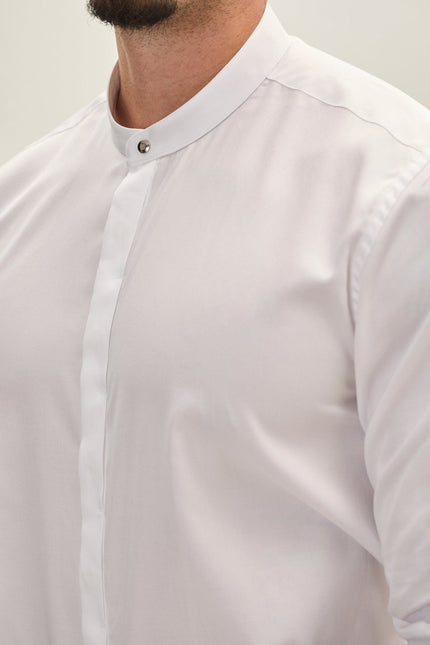 Men's Mandarin Collar Dress Shirt - White | Ron Tomson