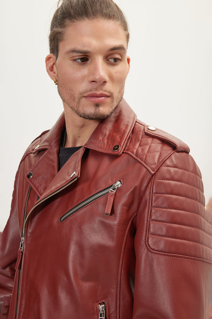 Men's Falcon Quilted Leather Moto Jacket - Brick | Ron Tomson