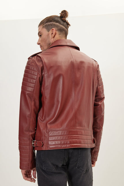 Men's Falcon Quilted Leather Moto Jacket - Brick | Ron Tomson