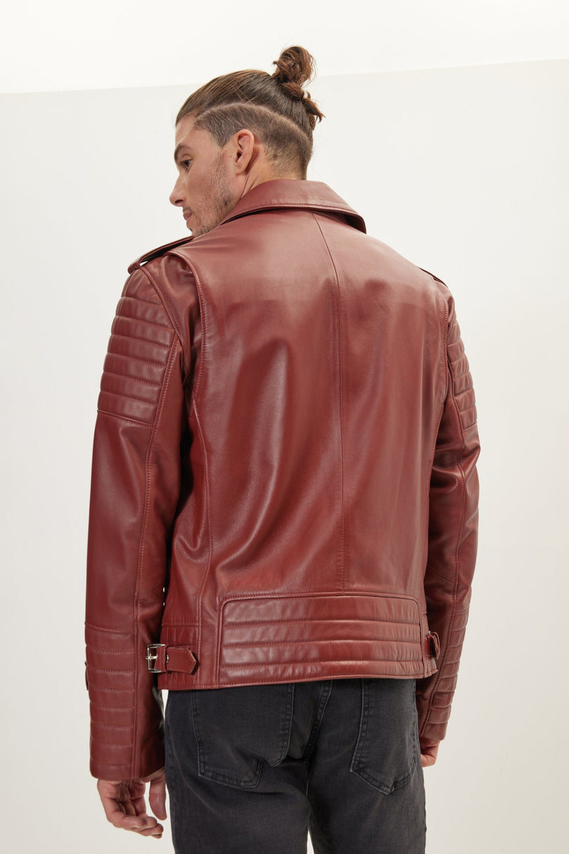 Men's Falcon Quilted Leather Moto Jacket - Brick | Ron Tomson