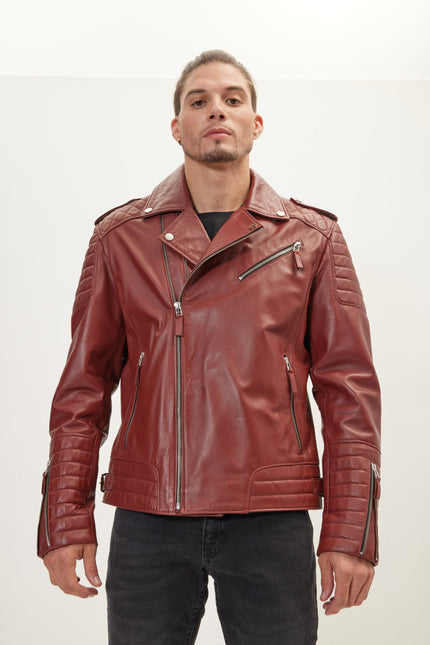 Men's Falcon Quilted Leather Moto Jacket - Brick | Ron Tomson