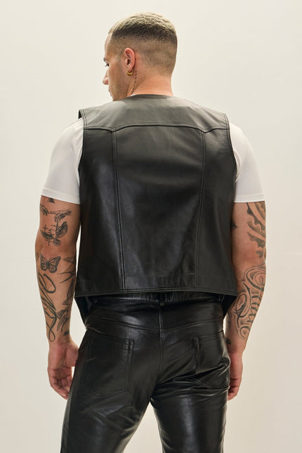 Men's Club-Style Lambskin Leather Vest - Black | Ron Tomson