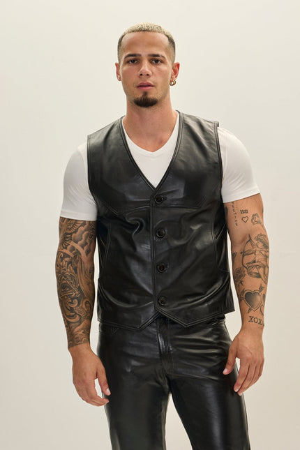 Men's Nappa Lambskin Vest - Black | Ron Tomson