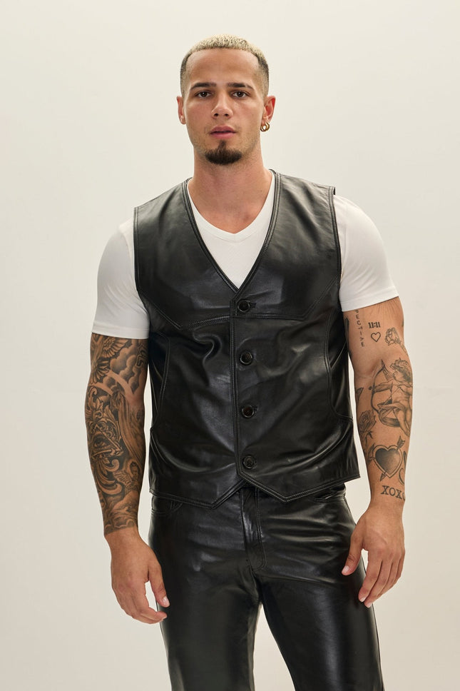 Men's Nappa Lambskin Vest - Black | Ron Tomson