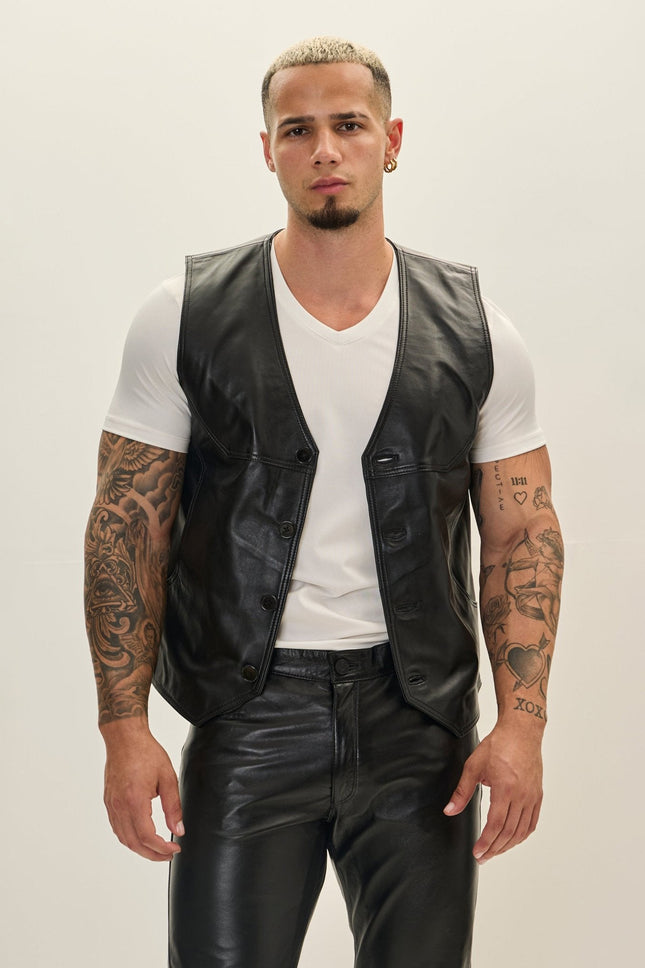 Men's Nappa Lambskin Vest - Black | Ron Tomson