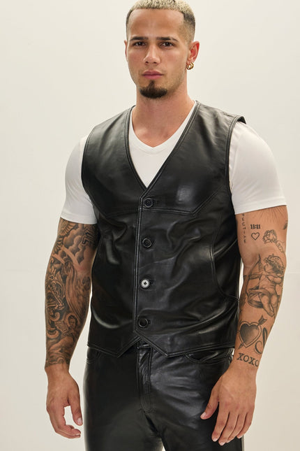 Men's Nappa Lambskin Vest - Black | Ron Tomson