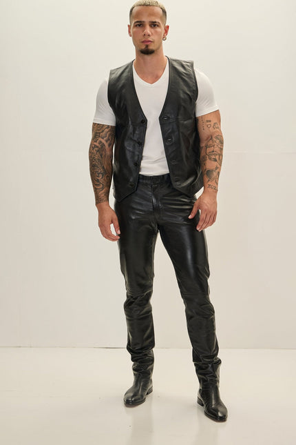 Men's Nappa Lambskin Vest - Black | Ron Tomson