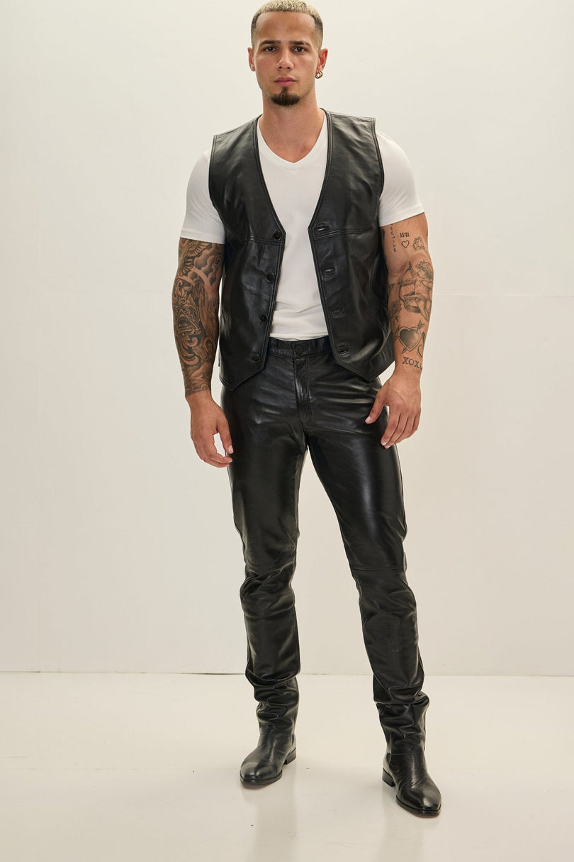 Men's Nappa Lambskin Vest - Black | Ron Tomson