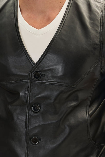 Men's Nappa Lambskin Vest - Black | Ron Tomson