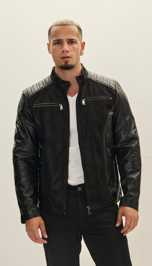 Leather Suede Roadster Jacket - Black