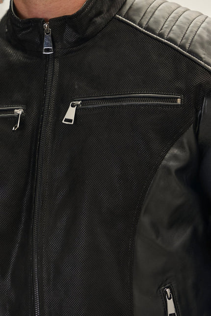 Men's Leather Suede Roadster Jacket - Black | Ron Tomson