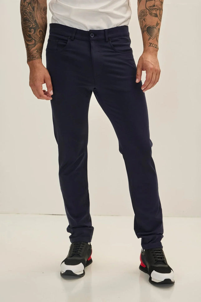 Men's Lightweight Fitted Casual Pants - Navy | Ron Tomson